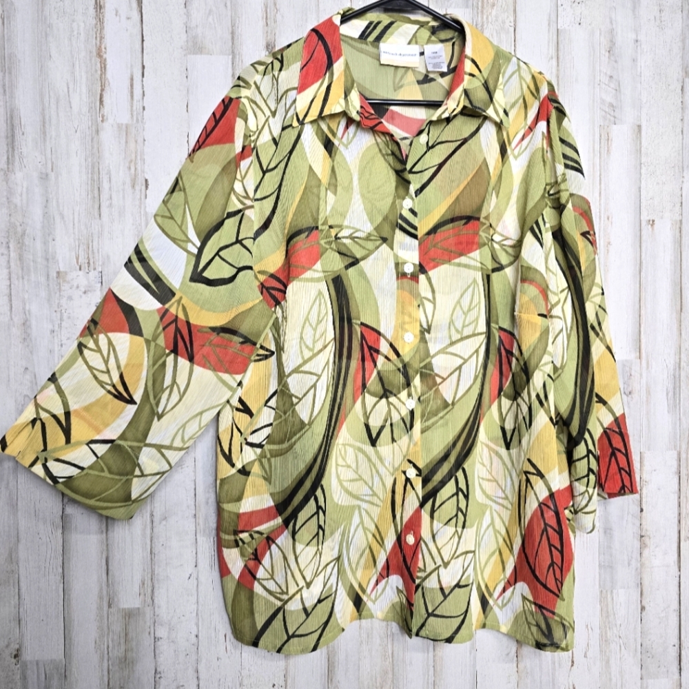 Alfred Dunner 18W Button Front Top Sheer Cruise Vacation Beach